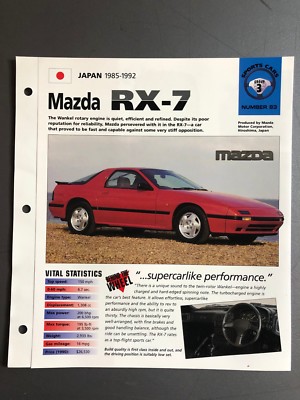 1985 - 1992 Mazda RX-7 Coupe Poster, Spec Sheet, Folder, Brochure