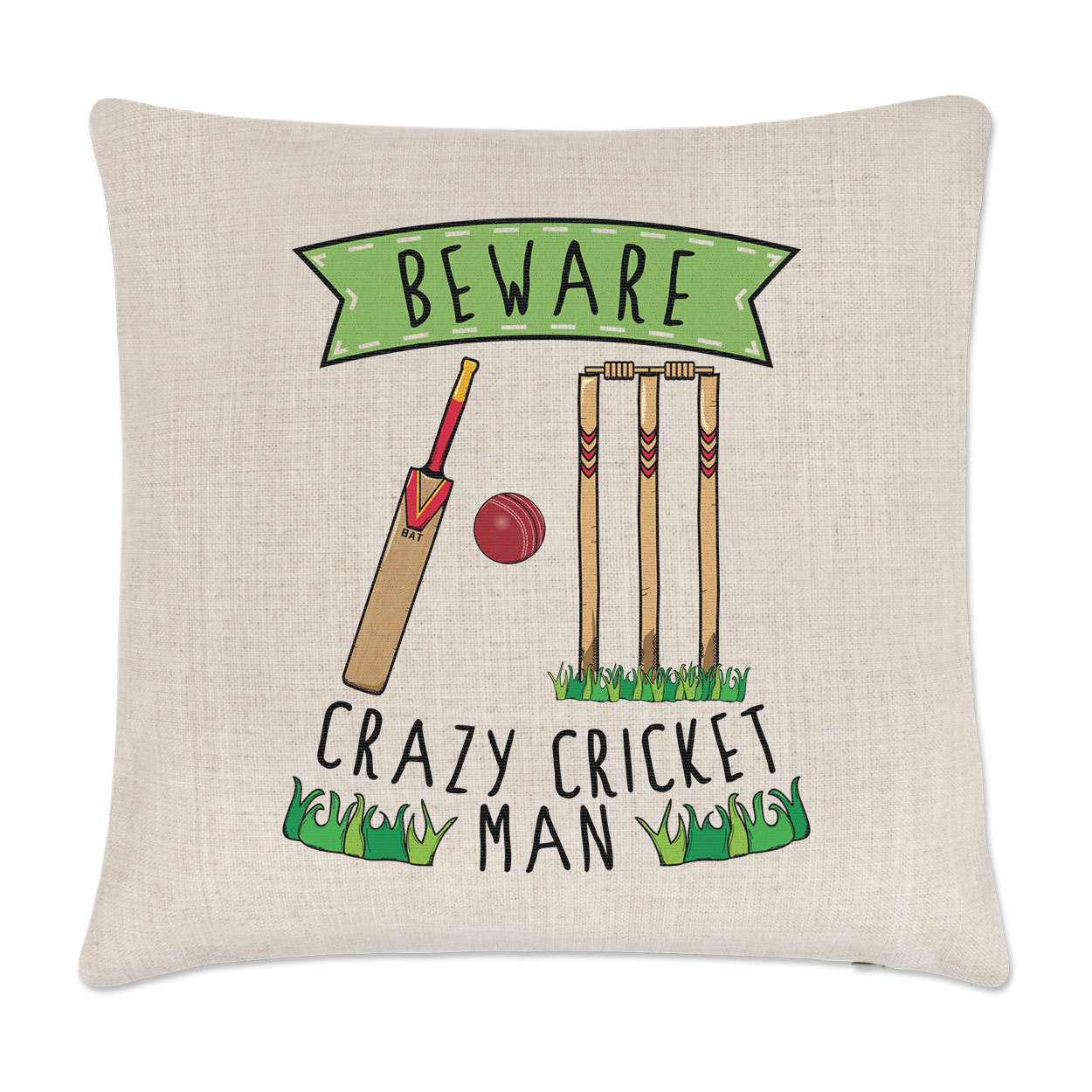 Beware Crazy Cricket Man Cushion Cover Pillow - Funny Sport