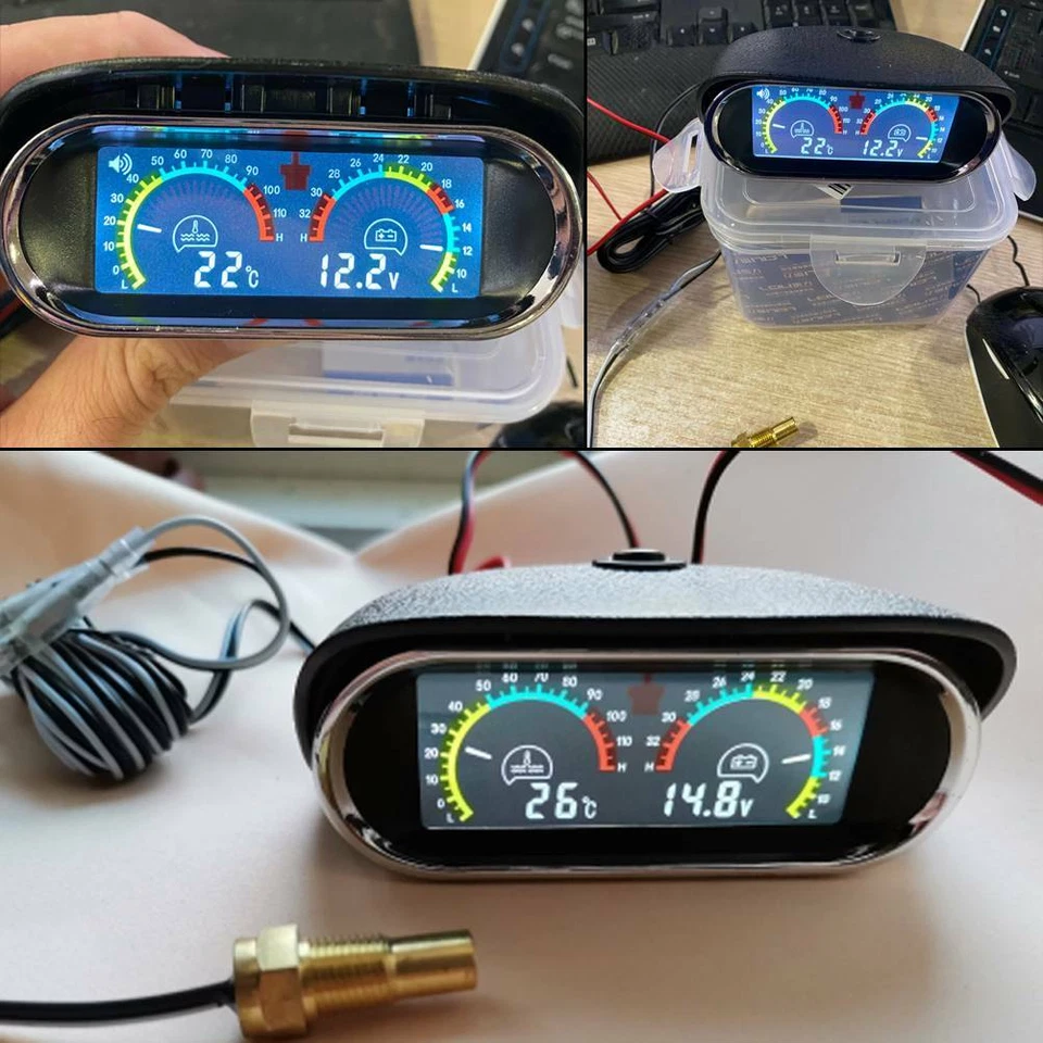 Univesal 2in1 Multi-function Car Water Temp Temperature Gauge Voltmeter Measure - Imagem 3 de 4