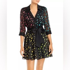 Alice + Olivia raja v-neck black long sleeve abstract colorful shirt dress