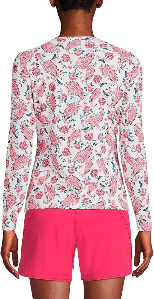NUEVO CON ETIQUETAS Lands' End Mujer Manga Larga UPF50 Rashguard Blanco Paisley Talla S $60 FLE225 Foto 2 de 4