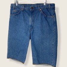 Levi's 505 Orange Tab Shorts Mens 38 Blue Denim Medium Wash Frayed Hem 90s Y2K