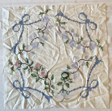Vintage Vogart Crafts Roses & Ribbons Quilt Block Cross Stitch