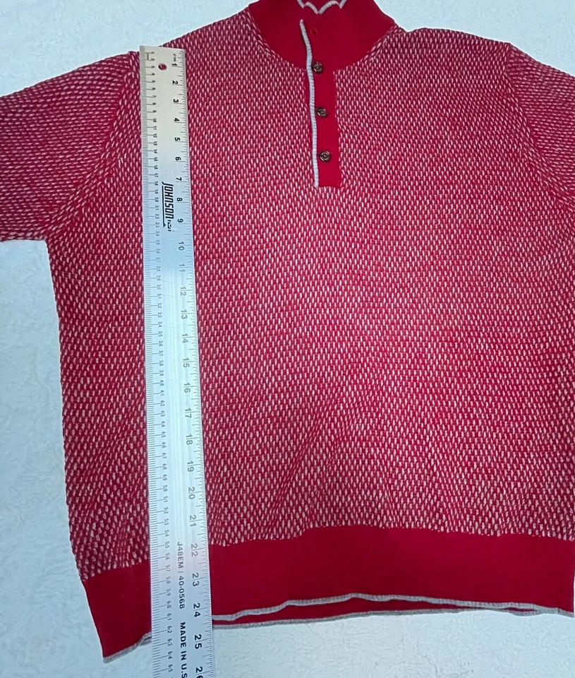 Suéter Pullover Mediano Robert Talbott Para Hombres Rojo Welby Nido de Abeja Tejido Lana Merino Foto 3 de 4