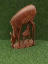 Vintage Carved Wooden Sculpture Of Doe- Gazel and Fawn