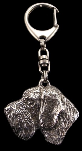 German Wirehaired Pointer - Silver-plated key ring with a dog in a gift box, han - Picture 7 of 9