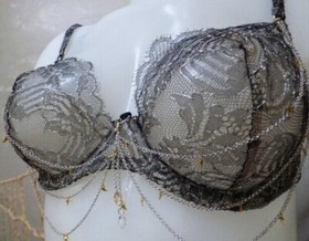 Agent Provocateur Soiree 34D bra waspie thong silver chains gold thorns crystals