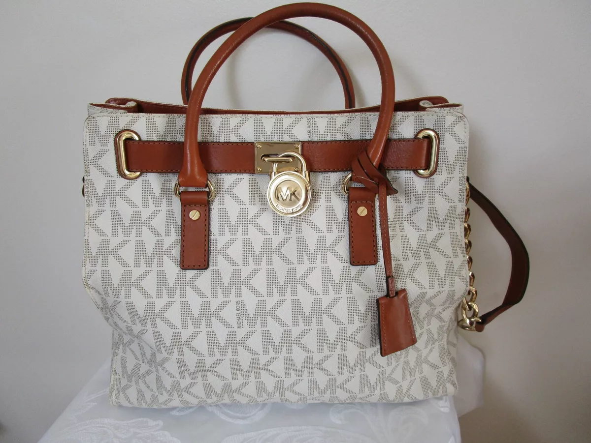 Michael Kors Hamilton Vanilla Brown Signature PVC Leather Large Tote Handbag
