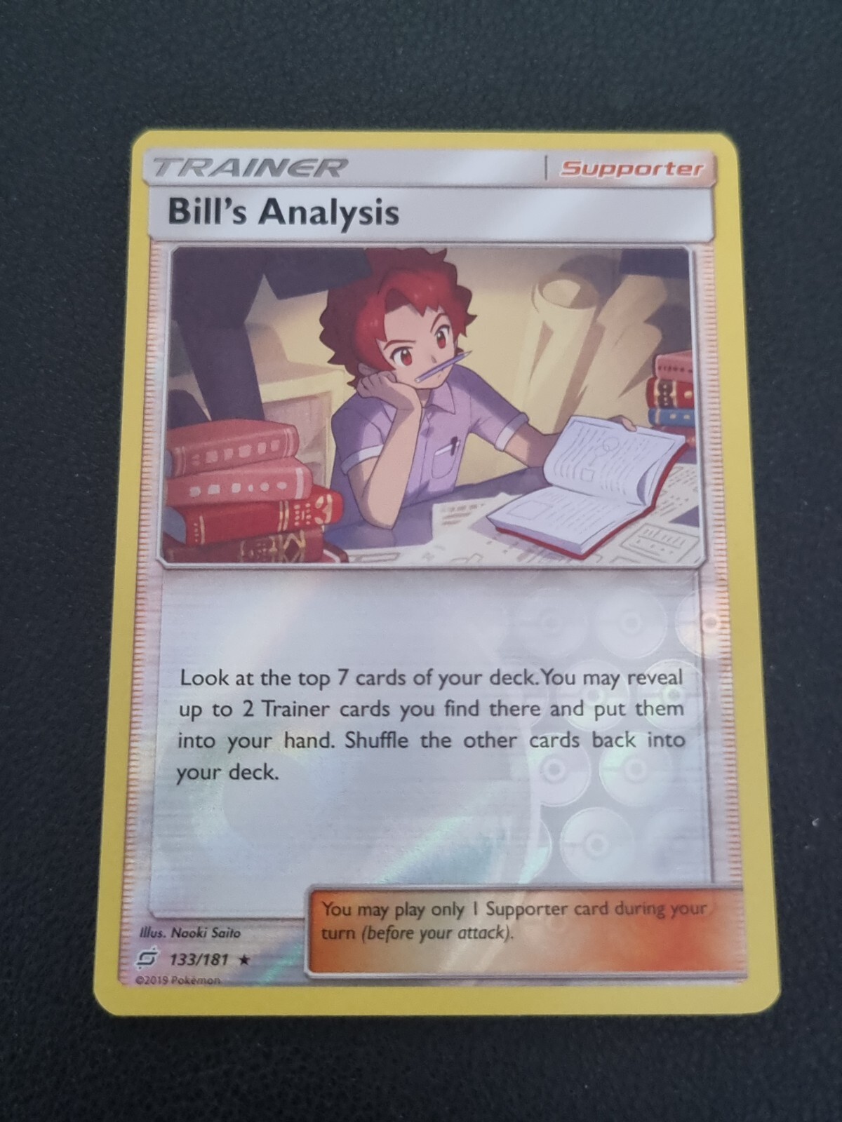 REVERSE HOLO Pokemon Card Sun & Moon Team Up Card Bill's Analysis 133/181