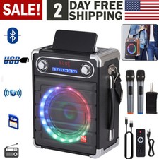 Loud Portable Bluetooth Speaker Karaoke Machine w/ 2 Wireless Mic TWS/TF/AUX/USB