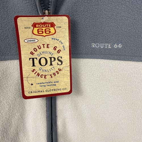 Vintage Route 66 Womens L Gray Off White Fleece Zip Up Vest Lighweight NWT - Picture 4 of 9