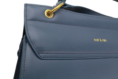 NAT & NIN Vittoria Women Bag OS Blue Leather Detachable Strap Crossbody Logo - Picture 19 of 20