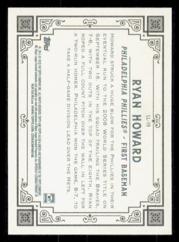 2020 Allen & Ginter Longball Lore Baseball #LL-19 Ryan Howard Phillies - Picture 4 of 4