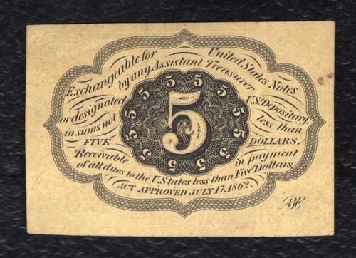 FR. 1230 5 FIVE CENTS FIRST ISSUE FRACTIONAL CURRENCY NOTE ABOUT UNCIRCULATED (C - Picture 2 of 2