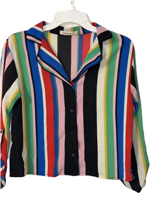 Liberty Love Striped Long Sleeve Button Down Blouse Size Small