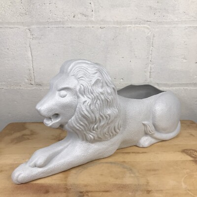 Vtg 90s 21'' Lion Planter Union Products Plastic Blow Mold Garden Yard Decor Grey