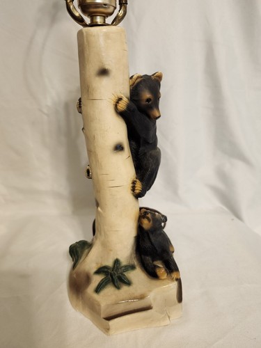 Vintage Bear Climbing Birch Tree w/Cub At Base Lamp~21" T~NO SHADE~WORKS~READ - Picture 3 of 16