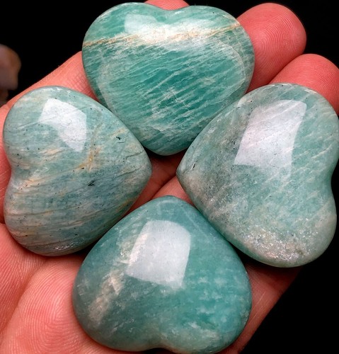 92g 4 amazonite Quartz heart crystal for love jewellery making Amazon gemstone - Picture 3 of 6