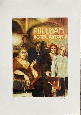 Remo Squillantini Pulman Hotel Astoria 50x35 Lithografie Signiert Veröffentlicht