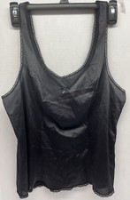 Vintage Vassarette Black Satin Lace Trim V-Neck Camisole Layering Sz M 17-109