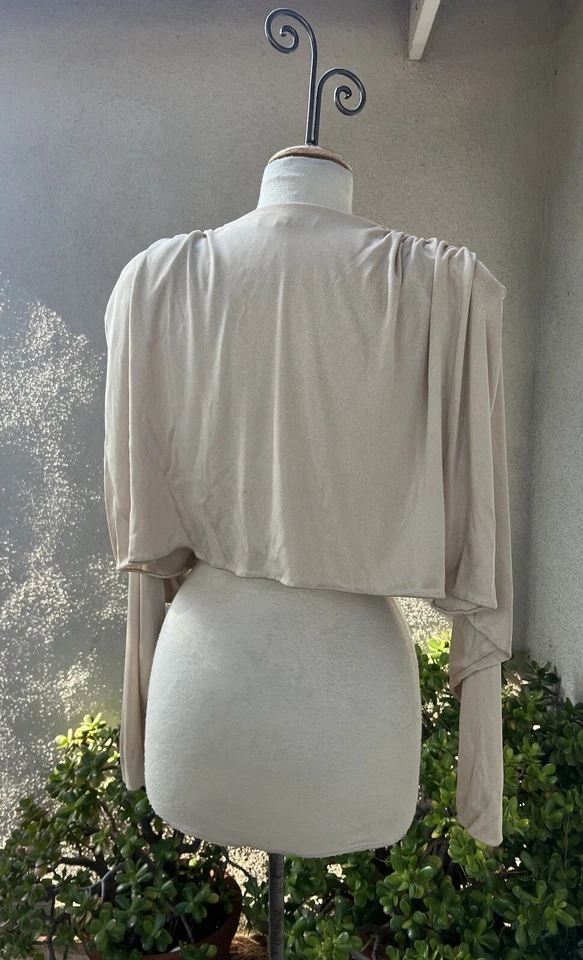 Chaqueta Bolero De Colección Años 70 Disco Encogida de Encogimiento Champagne Crema Jersey Talla 8 Frank Composto Foto 2 de 4