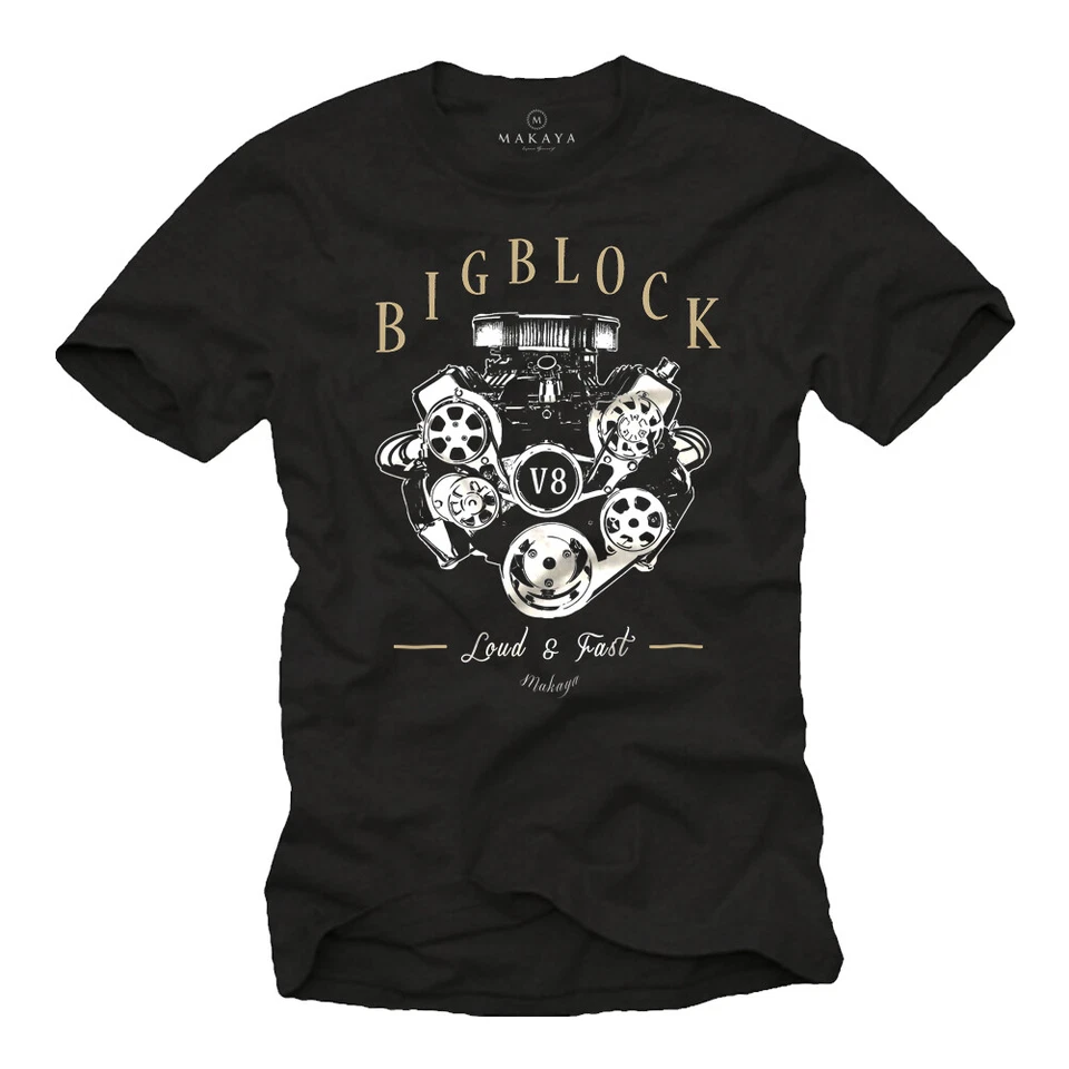 Rockabilly Hot Rod Herren T-Shirt mit V8 Muscle Car Engine - Männer Mustang - Bild 1 von 1