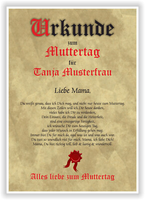Karte Muttertag Urkunde Mama Geschenk Muttertagsgeschenk personalisiert mit Name