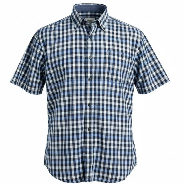 Horst Button Down Shirt Men XXL Blue Gingham Check Short Sleeve Cotton Pocket