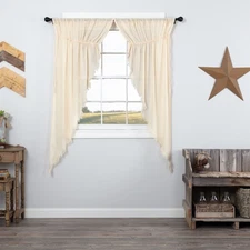 Farmhouse Prairie Panel Set Natural Rod Pocket Tobacco Window Curtain VHC Brands