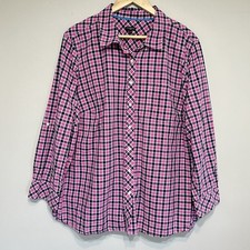 Talbots Plus Button Down Blouse Womens 3X Pink Plaid Lightweight Cotton Preppy