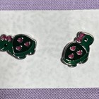 Green & Pink Silver Tone Turtle Stud Earrings — photo 1