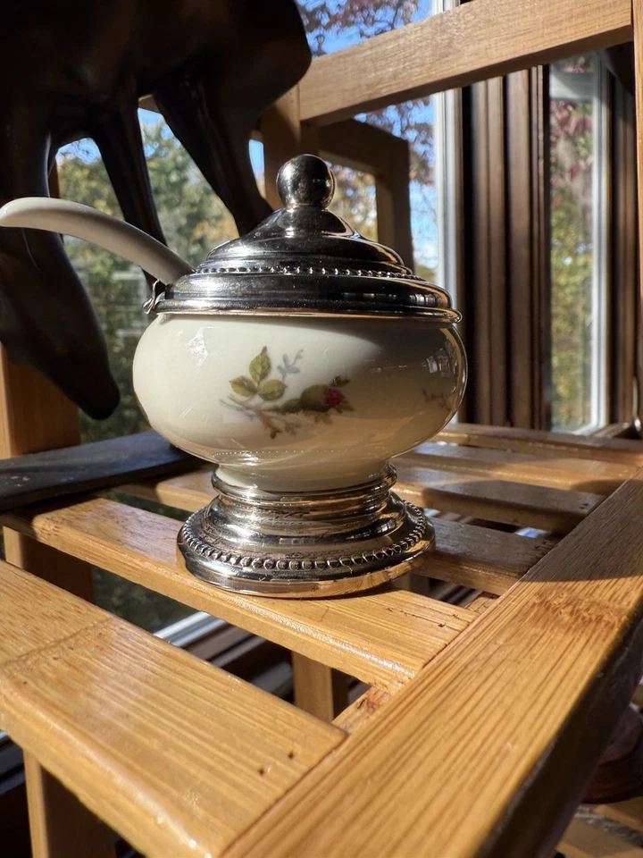 Tarro de sal/caviar/condimentos Rosas vintage Rosenthal de plata esterlina y porcelana Foto 4 de 4