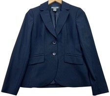 Ann Taylor Womens Preppy Two Button Tailored Blazer Size 0 Navy Blue Solid