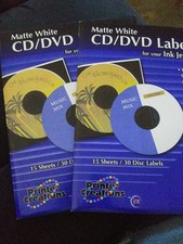 Lot of 2 Printer Creations Matte White CD/DVD Labels for Inkjet Printer 60 Count