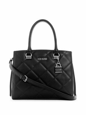 NEW Guess Women's Ackherman Quilted Satchel Crossbody Bag Handbag - Black