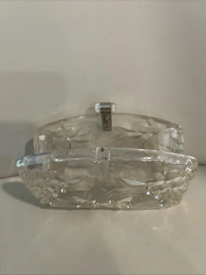 Vintage Lucite Acrylic Clutch Purse Handbag with Clear Rhinestones - Image 4 of 4