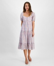 Kingston Grey Midi Dress Women's XS Pink Multi Floral Tiered Puff Sleeve PALL417