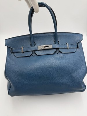 HERMÈS BIRKIN BAG 35 JEANSBLAU LEDER TOGO MIT PALLADIUM HARDWARE VINTAGE 