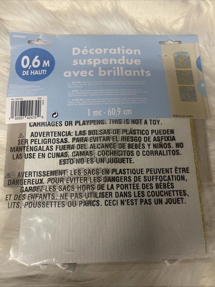 Nuevo Bebé Niño 2 Pies de Alto Azul y Dorado Brillo Decoraciones Colgantes | Baby Shower  Foto 2 de 2