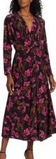 Elie Tahari Dress Womens Large Silk Print Azalea Midi Knot Dolman Sleeve A-line