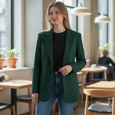 Vintage Mark Alan Green Blazer Women Size 14 Single Button Lapel Collar Jacket