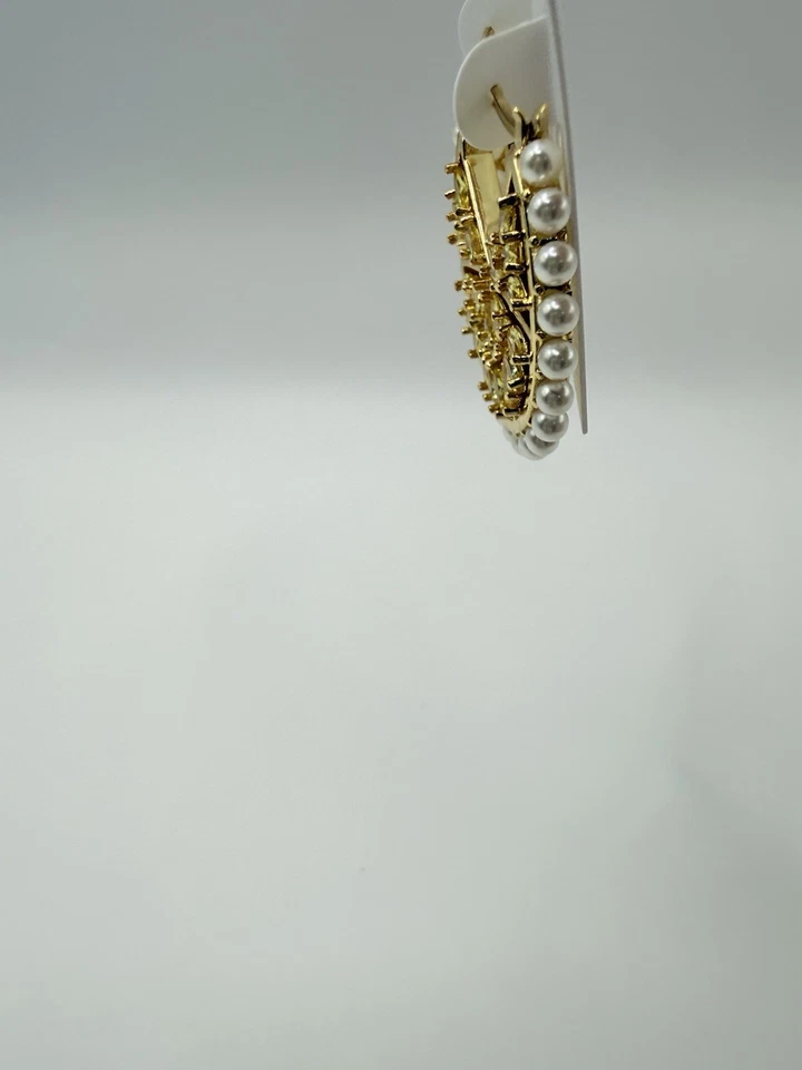 KATE SPADE Gold Lemon Slice CZ & Pearl Hoops earrings New on Card Gift Sparkle - Image 4 of 4