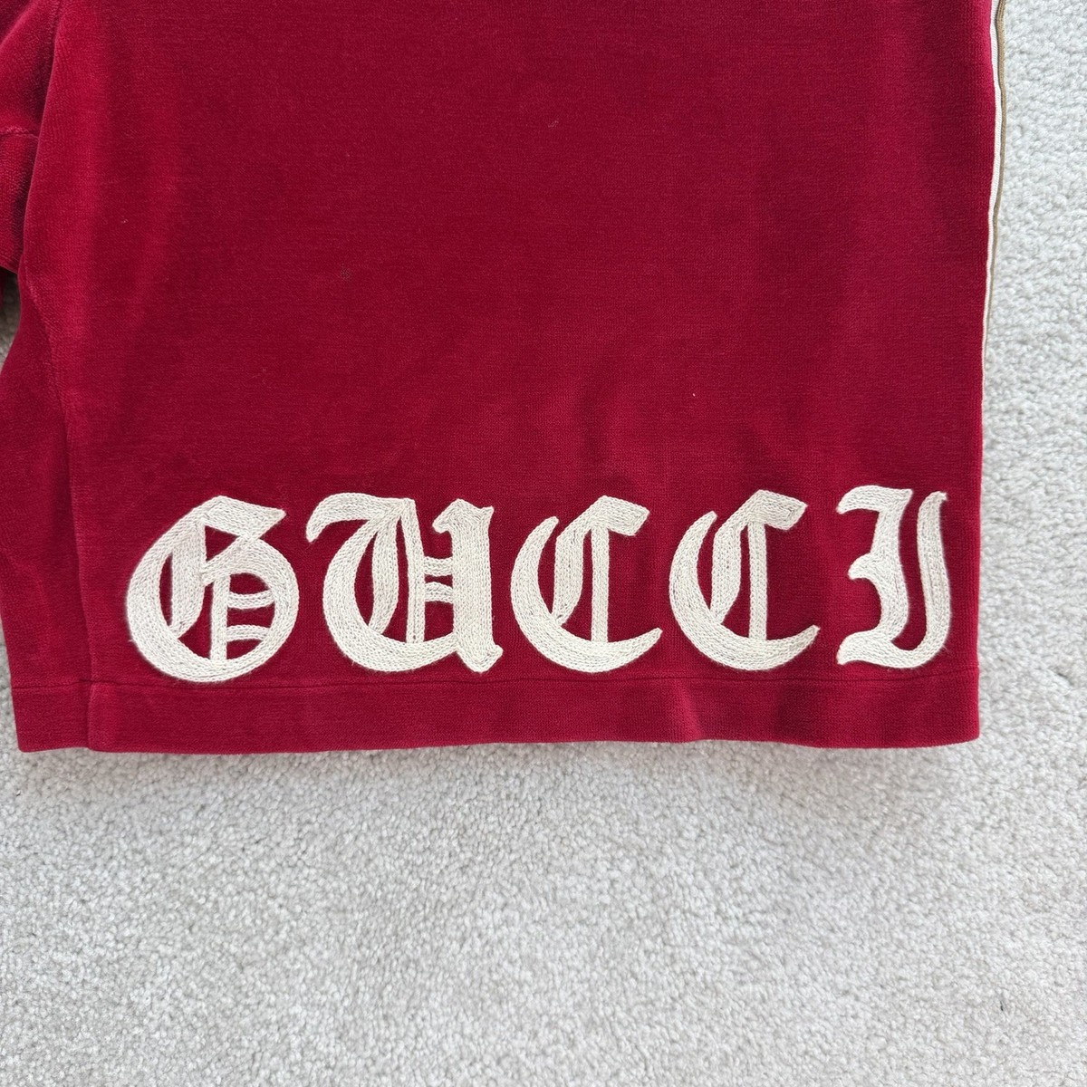 GUCCI Shorts Men's Velvet Script Logo Medium Red Ruby Designer | eBay