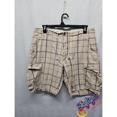 OTB Men's Plaid Drawstring Cargo Shorts Inseam 10'' Ramie Cotton Size 36