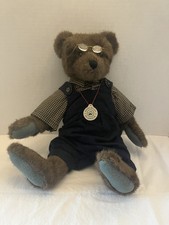 Boyds Bear Plush Cornwallis 16" Blue Overalls Plaid Shirt Archive Collection