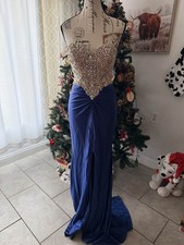 Navy Blue Rhinestone Prom Dress Sweetheart Gown
