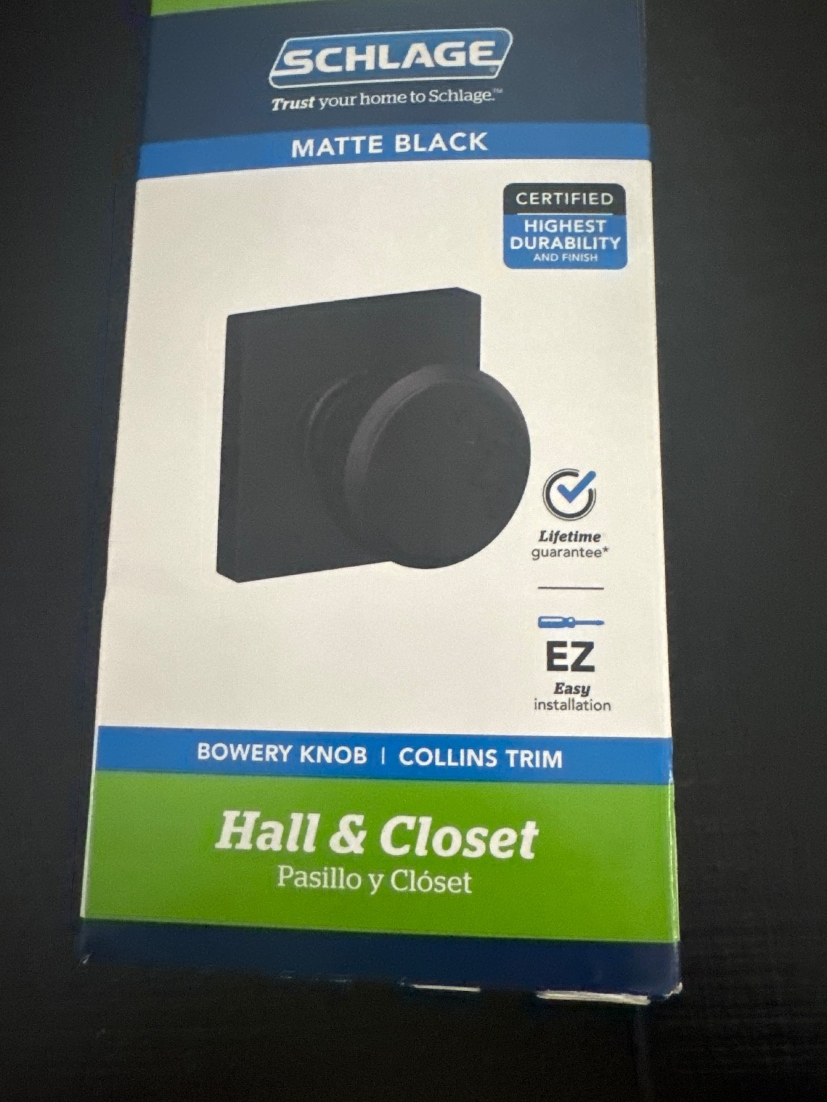 Schlage Bowery Matte Black Passage Hall/Closet Door Knob