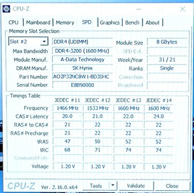 ADATA AO2P32NC8W1-BD3SHC 8GB 1Rx16 PC4-3200AA-UC0-11 Desktop Memory