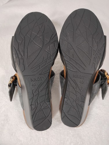 Naot Kingdom Leather Black Grey Wedge Suede Sandals Size 40 US 9/9.5 - Picture 9 of 10