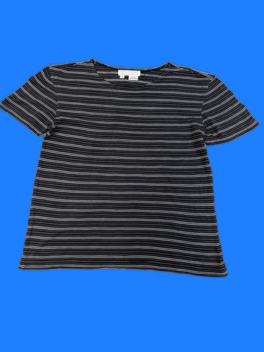 REAL CLOTHES Saks Fifth Tee S Black 100% SILK Striped Crewneck Short Sleeve Men